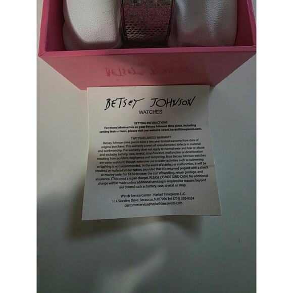 NWT Betsey Johnson Women's Watch Silver-Tone Crystal Bezel Pink Dial Gift Glam - Picture 3 of 6